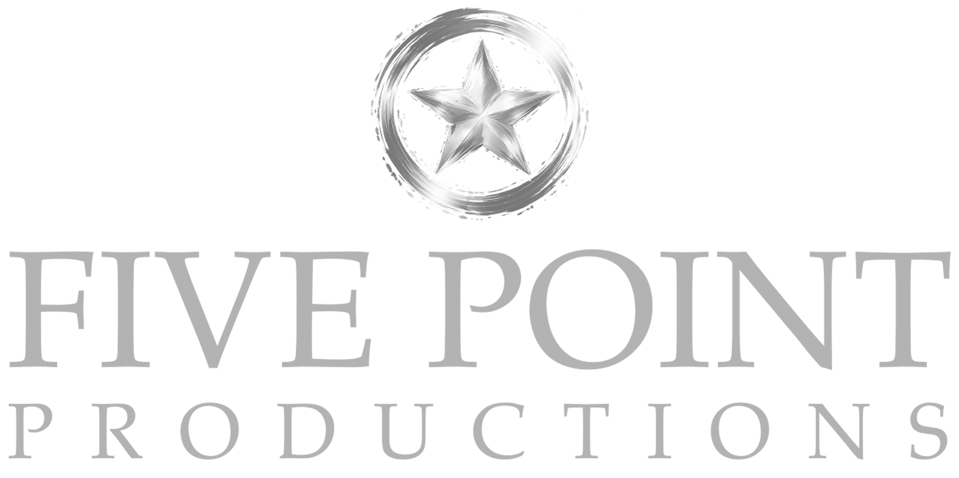 Five Point Productions — silver five-pointed star inside a circular brushstroke